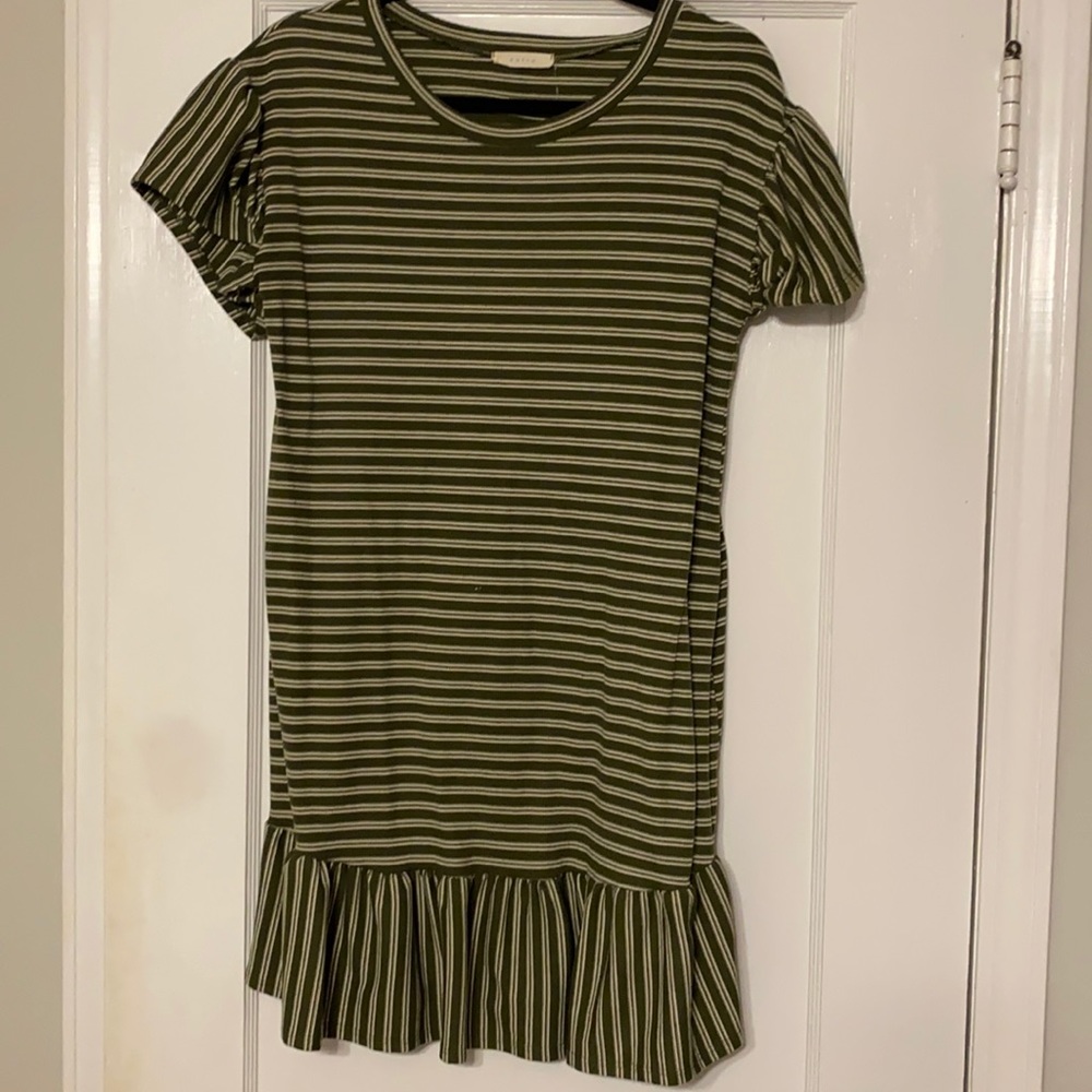 Army Green Striped T-Shirt Dress